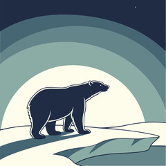 Fototapeta premium Polar Bear on Ice Floe under Starry Night Sky in Pixelated Style