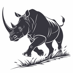Detailed illustration of a charging rhinoceros in a grassy environment design