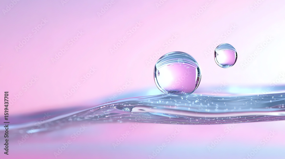 Aufkleber delicate water droplets rest on a serene surface, reflecting soft pastel colors, creating a calming 