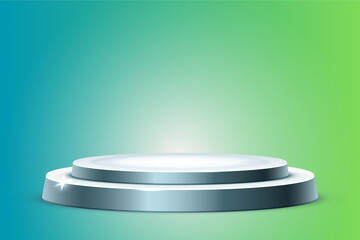 "3D Silver Podium Display on gradient Background for Product Presentation Display or Award Ceremony"