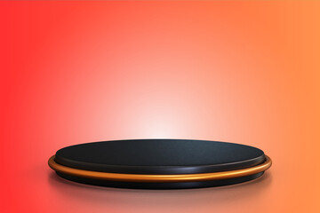 "3D black Podium Display on Orange Background for Product Presentation Display or Award Ceremony"