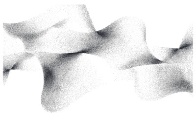 Monochrome stipple gradient in flowing organic pattern, undulate soft grain and particle texture, smooth dissolve, dust fade, vector illustration, abstract visual, wave texture.