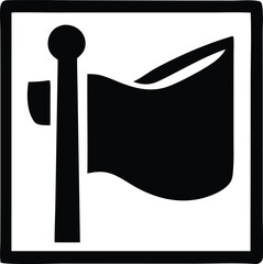Black and white illustration of a simple flag on a pole within a square frame
