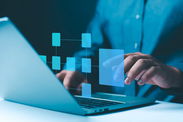 Businessman is showing  process flowchart and workflow automation Document management system...