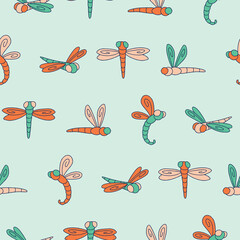 Vector Dragonfly Seamless Pattern Background for Print Fabric Surface Fashion Wrapping