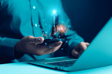 Businessman working with stock investment strategy, stock market, business growth Progress analysis data of trading that has the graph stock. invest in trading	
