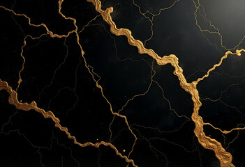 Luxury black marble with thick golden veins and polished look.

