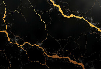 Black marble texture with shiny golden veins and luxury finish.