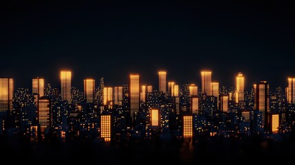 Obraz premium Nighttime Cityscape with Illuminated Buildings Against Dark Sky in Urban Landscape