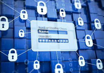 Web Security locks. Digital network security system conceptual representation of data protection...
