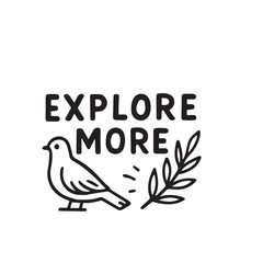 Simple black line art illustration of a bird and leaves with the text 