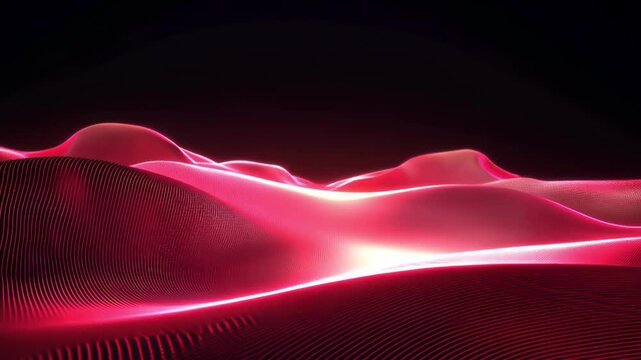 Abstract waves background, red waves, digital art, glowing surface and futuristic design element. Data visualization.