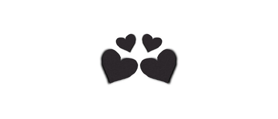 Black paper heart shape isolated on transparent background. Valentine's Day. Red heart with shadow. Love. Illustration.