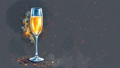 create a watercolor illustration of champagne glasses in a geometric style, place the subject on the left side of the image
