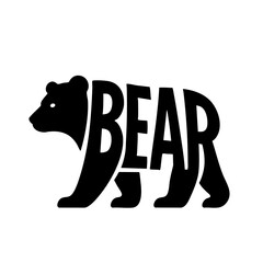 Obraz premium Bear Word Letters vector Cartoon typographic illustration illustration isolated on white