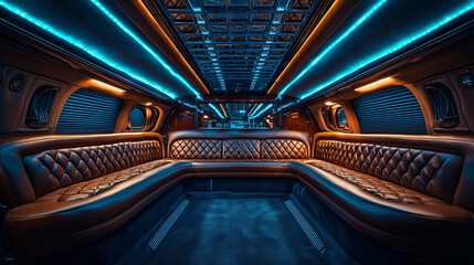 Modern interior of the limousine with leather seats
