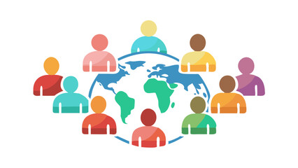 Diverse group of people united around a globe symbolizing global community and cooperation during a digital conference