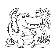 Obraz premium Cartoon dinosaur character surrounded by plants in a playful jungle setting