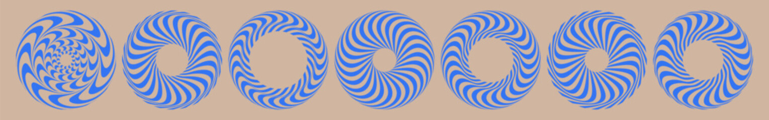 Set of striped minimalist shapes with optical illusion effect. Emblems or geometric shapes for your design. Torus. 3D illustration for brochure, card, cover, poster, presentation, flyer or banner.