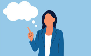 Businesswoman pointing at a cloud of business ideas, a symbol of innovative thought and communication