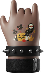 Rocker's brown skin hand with a tattoo showing rock sign