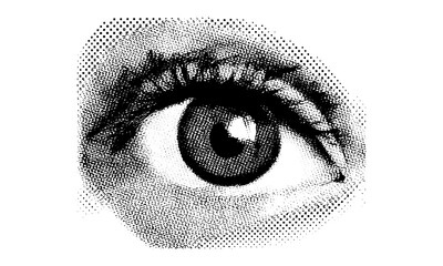 Retro halftone ear collage, vintage punk style, dotted pop art, vector illustration, grunge texture art, creative mixed media, urban art design, retro graphic templates.