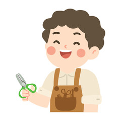 Smiling Hairstylist Cutting Hair Illustration