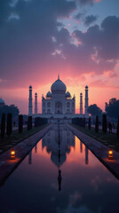 Obraz premium Taj Mahal Sunset Reflection: India Landmark, Travel, Architecture Stock Photo