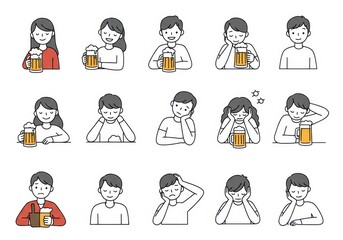 Naklejka premium Illustration of Illustrations of people with beer mugs showing various emotions isolated on white background