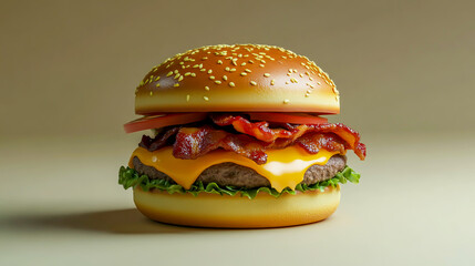 gourmet hamburger with melted cheese and bacon