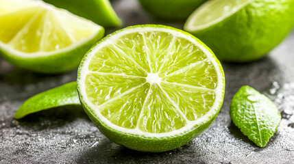 Juicy Lime Slice on Black - Refreshing Fruit Close-Up
