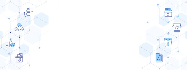 Recycling Banner Vector Illustration with Two-sided Icon Style. Line Duotone icon. Containing. plastic bottle, recycling, glass recycling, paper, recycling paper, eco packaging, recycle bin