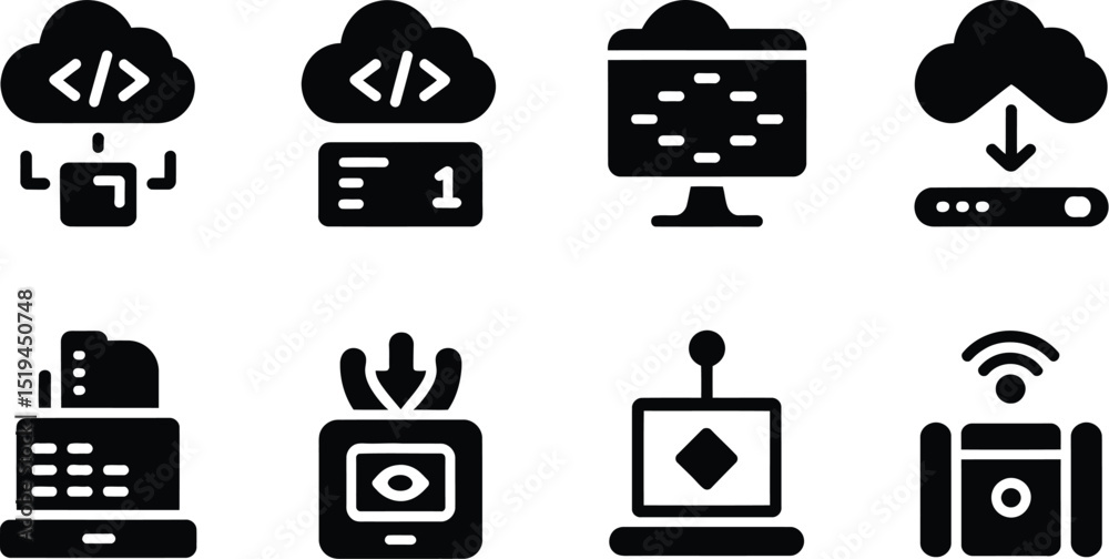 Poster vector icons set of cloud computing, networking, server, technology, and data related concepts desig