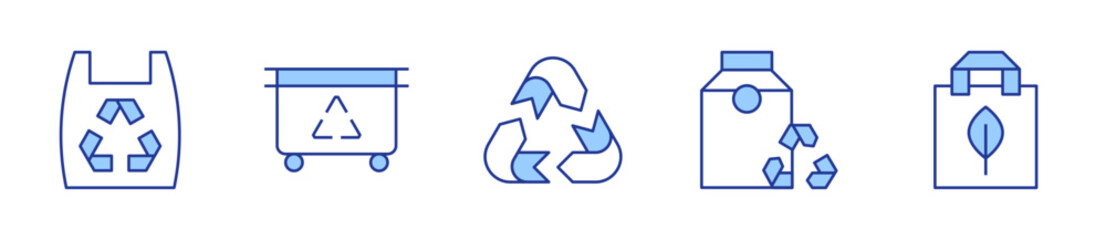 trash, recycled bag, recycling, recycle. Recycling Icon vector illustration. Line Duotone style. Editable stroke