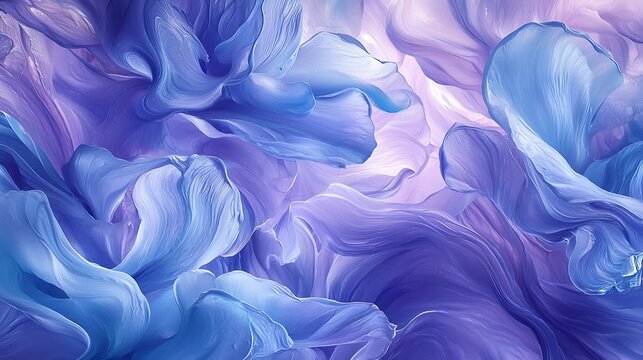 Soft blue and violet smears blend into one another, forming abstract, painterly floral patterns with delicate petal shapes and fluid brush strokes.