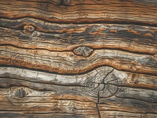 Close-up of weathered wood texture with intricate knots and grain.