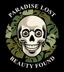 Vector illustration of a skull with botanical elements