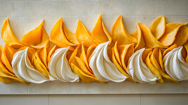 Colorful Dessert Arrangement Of Yellow And White Meringe