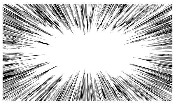 Vector illustration of speed lines as manga comic effect, anime action background, explosion frame, motion blast effect, flash ray, dynamic cartoon background, anime burst, energy frame.