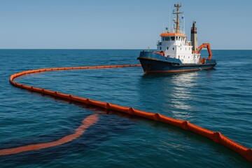 Ship deploying oil containment boom