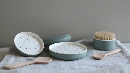 Pastel Grey Ceramic Dishes And Accessories Set