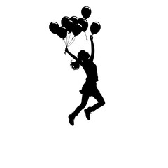 . Girl jumping with balloons silhouette