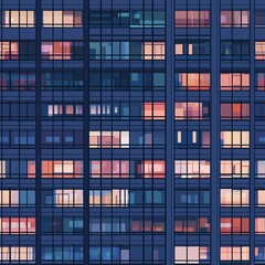 evening night facade seamless texture, red light windows highrise building, lit light dark modern glass front