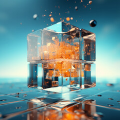 3d rendered abstract glass cube with another cube