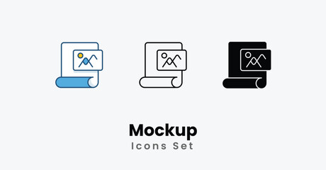 Mockup Icons thin line, Black Glyph, Colored Line vector icon stock illustration