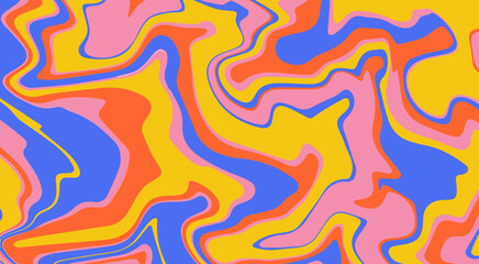 Retro groovy background with wavy melting texture. Psychedelic trippy abstract design in trendy bright colors