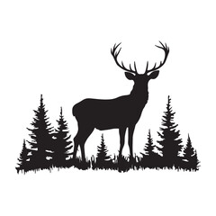 Obraz premium A deer standing in a forest silhouette vector art