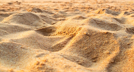 Nature travel background, sand beach close up texture summer desert zen garden coast ocean for...