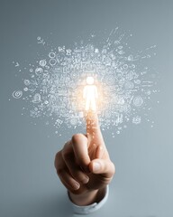 shopper consumer persona audience target A person's hand touching a glowing figure, symbolizing digital connection and innovation. Represents technology's impact on personal and professional lives.