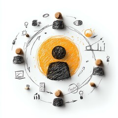 shopper consumer persona audience target An illustration of central figure surrounded by creative icons, representing networking, teamwork, and collaborative ideas in a modern workplace.